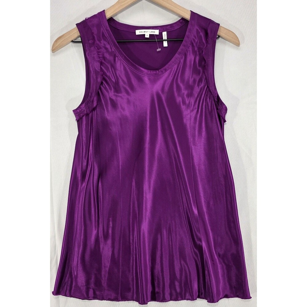 Helmut Lang Satin Top Women's 4 Purple Viscose Sleeveless Bias Cut Quiet Luxury